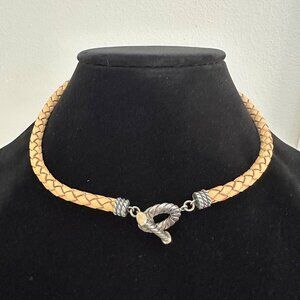 Carolyn Pollack American West Tan Leather Toggle Sterling Clasp Necklace